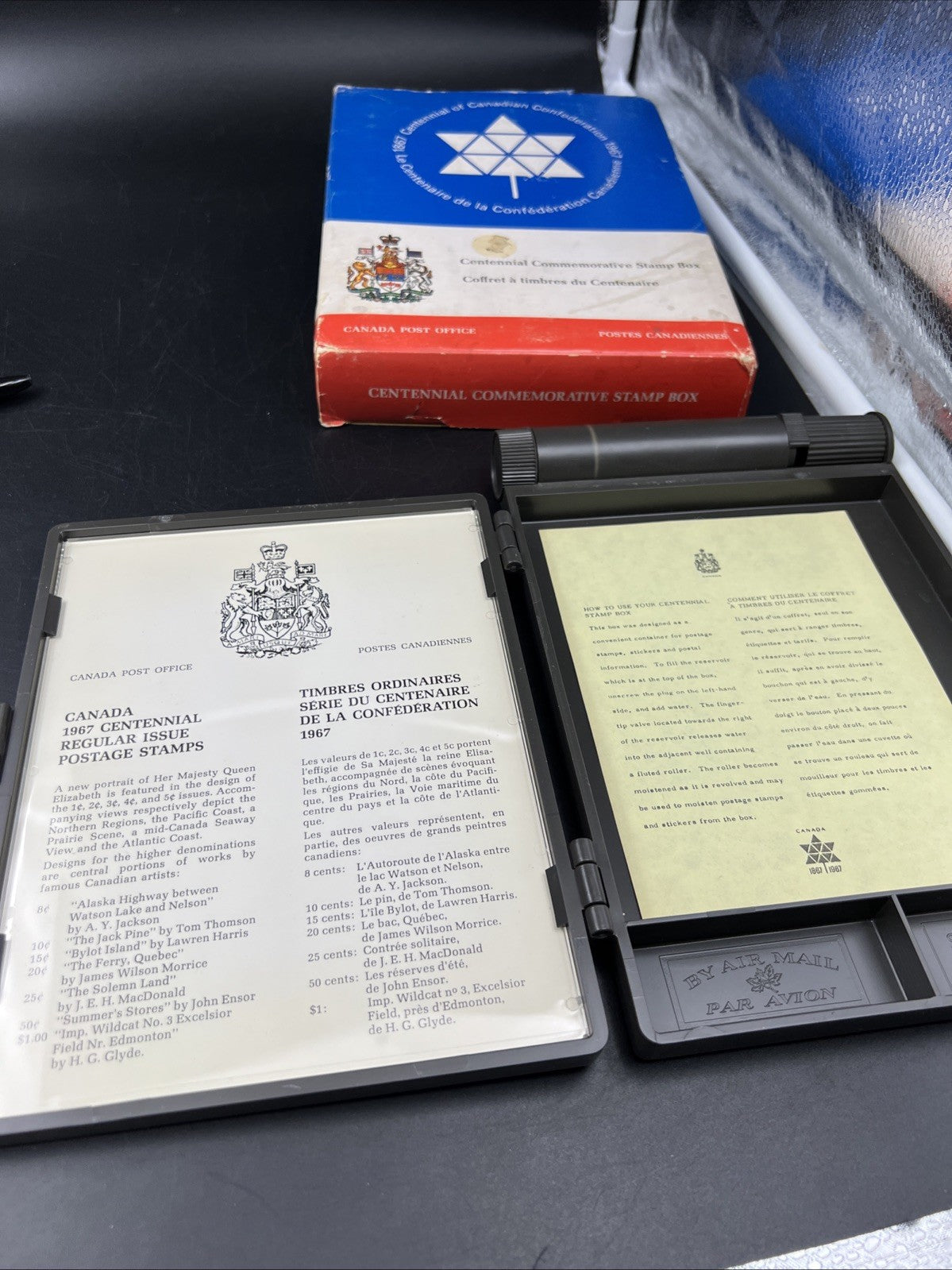 1967 Canada Centennial Plastic Stamp Box - For Wetting and storing Stamps