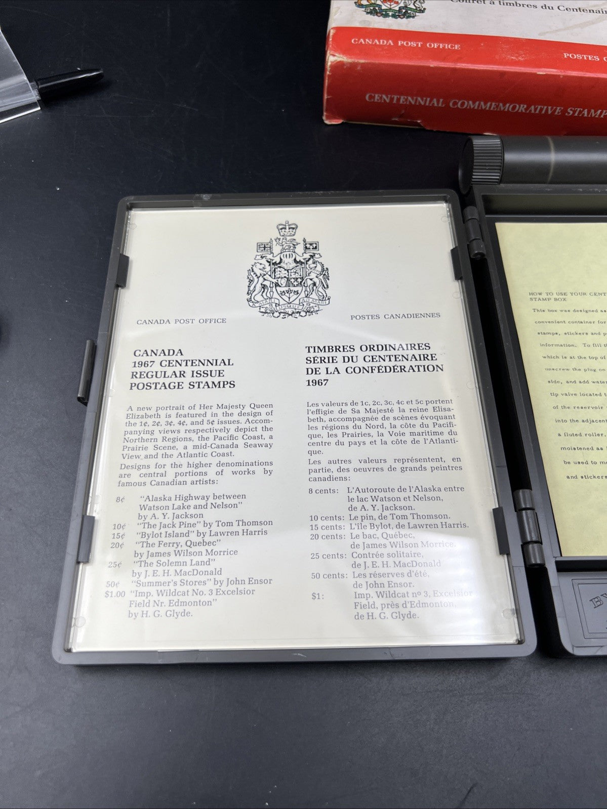 1967 Canada Centennial Plastic Stamp Box - For Wetting and storing Stamps