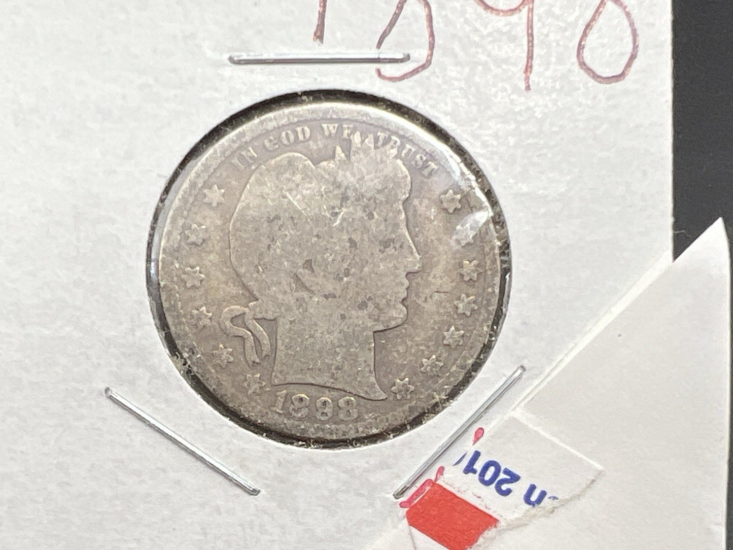 1898 P 25c Barber Silver Quarter Coin Very Circulated SKU#A