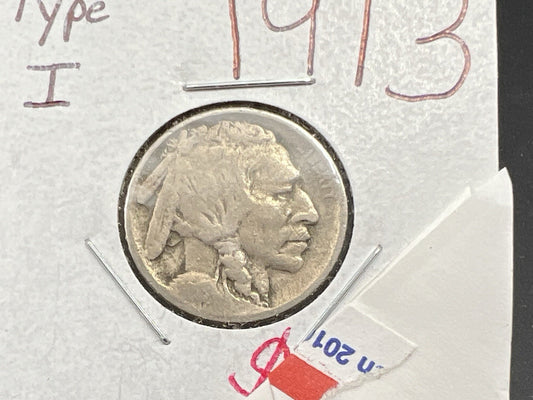 1913 P 5c Buffalo Indian Head Nickel Coin AG About Good Circ Type 1 SKU#A