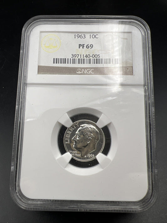 1963 P 10c Roosevelt Silver Dime Coin PF69 NGC Gem Proof Certified