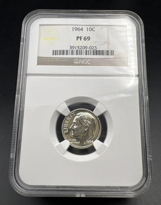 1964 P 10c Roosevelt Silver Dime Coin PF69 NGC Gem Proof Certified