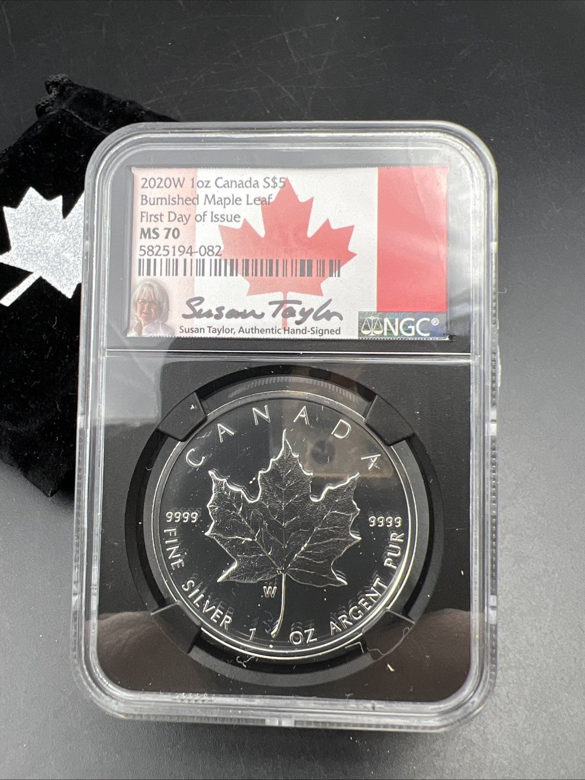 2020 W Burnished 1 Oz Silver Maple Leaf NGC MS70 Susan Taylor Signature