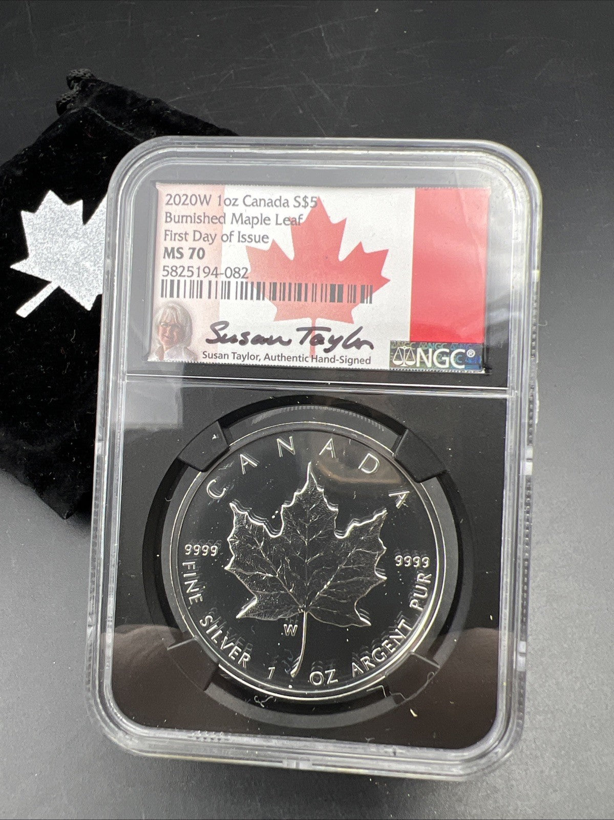 2020 W Burnished 1 Oz Silver Maple Leaf NGC MS70 Susan Taylor Signature