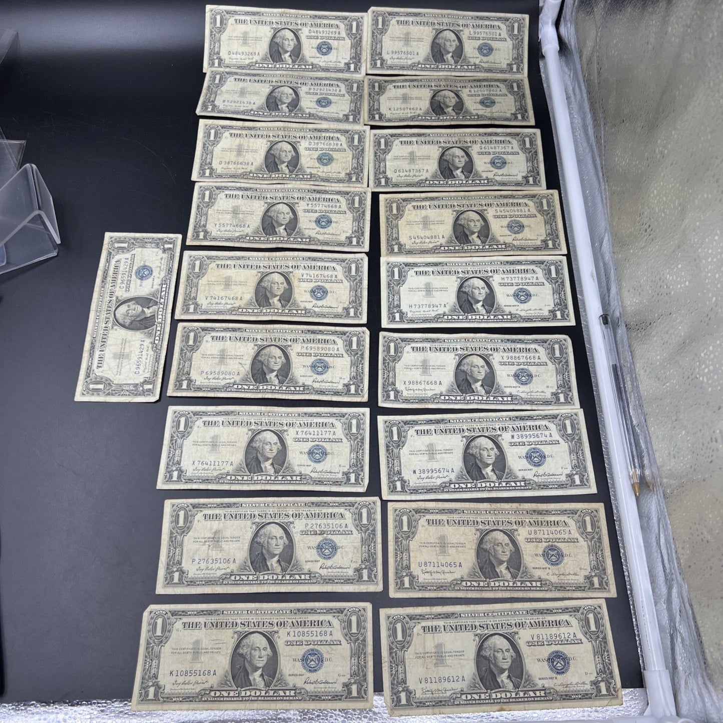 Lot of 19 $1 One Dollar 1957 Blue Seal Silver Certificate Notes G/VG Circ #168