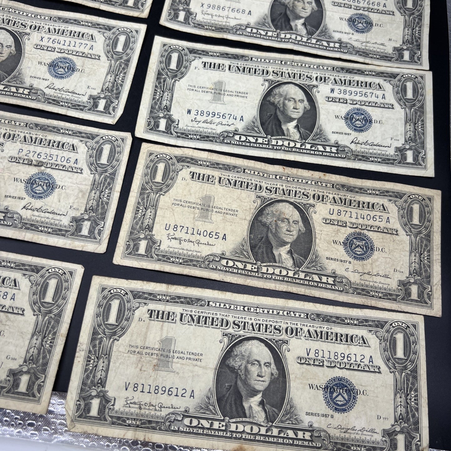 Lot of 19 $1 One Dollar 1957 Blue Seal Silver Certificate Notes G/VG Circ #168