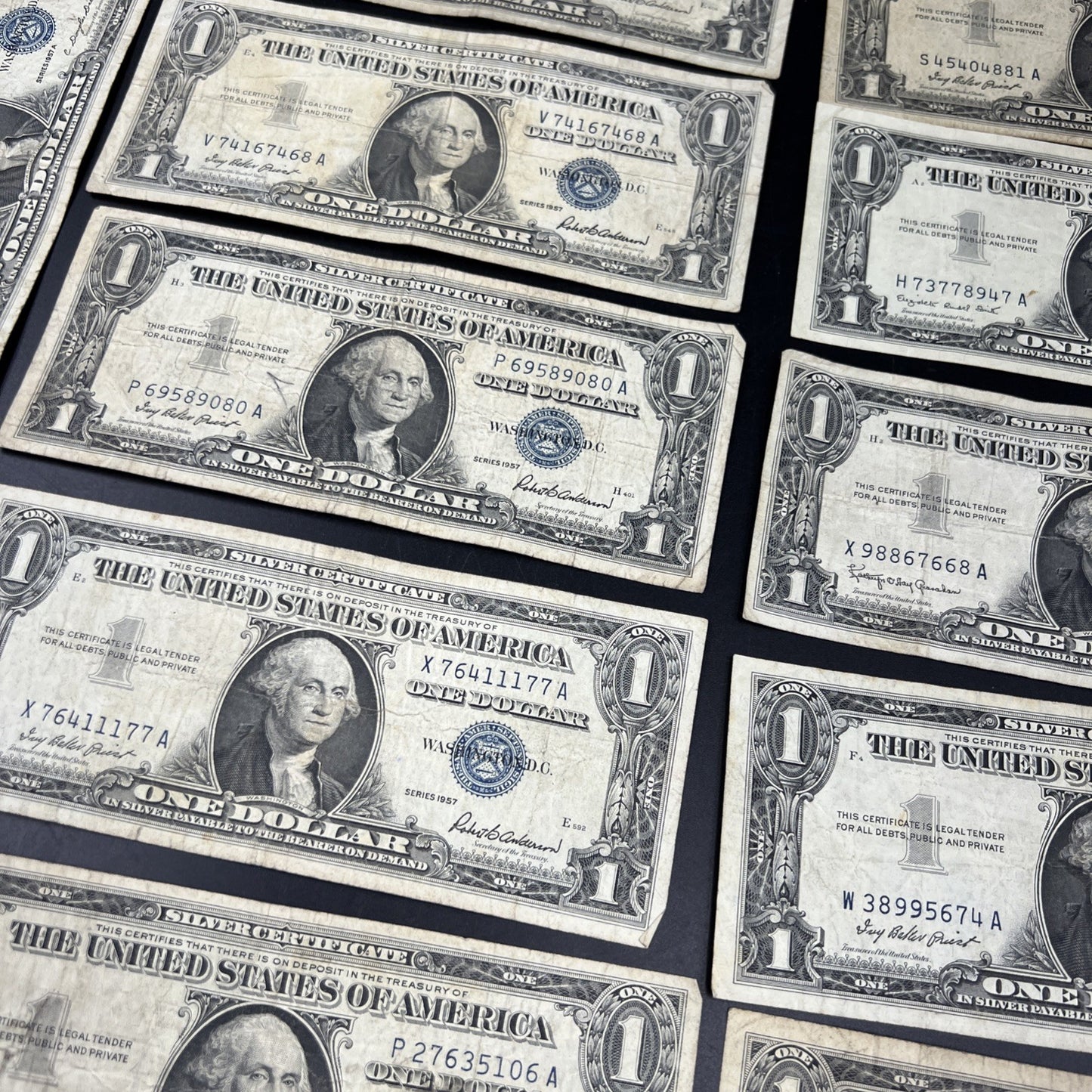 Lot of 19 $1 One Dollar 1957 Blue Seal Silver Certificate Notes G/VG Circ #168