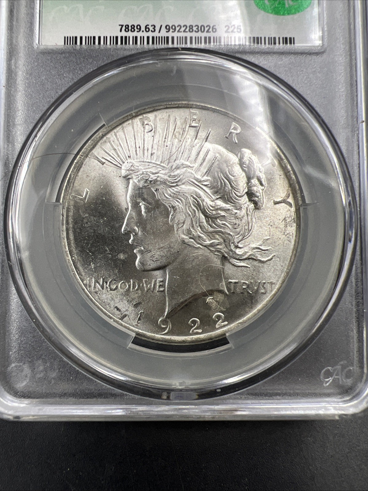 1922 Peace Silver Dollar Coin CAC Certified MS62 BU UNC