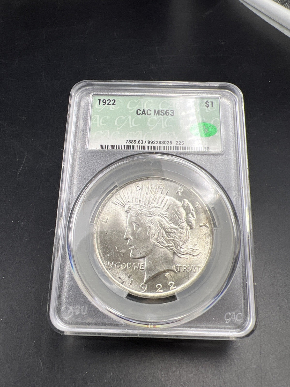 1922 Peace Silver Dollar Coin CAC Certified MS62 BU UNC
