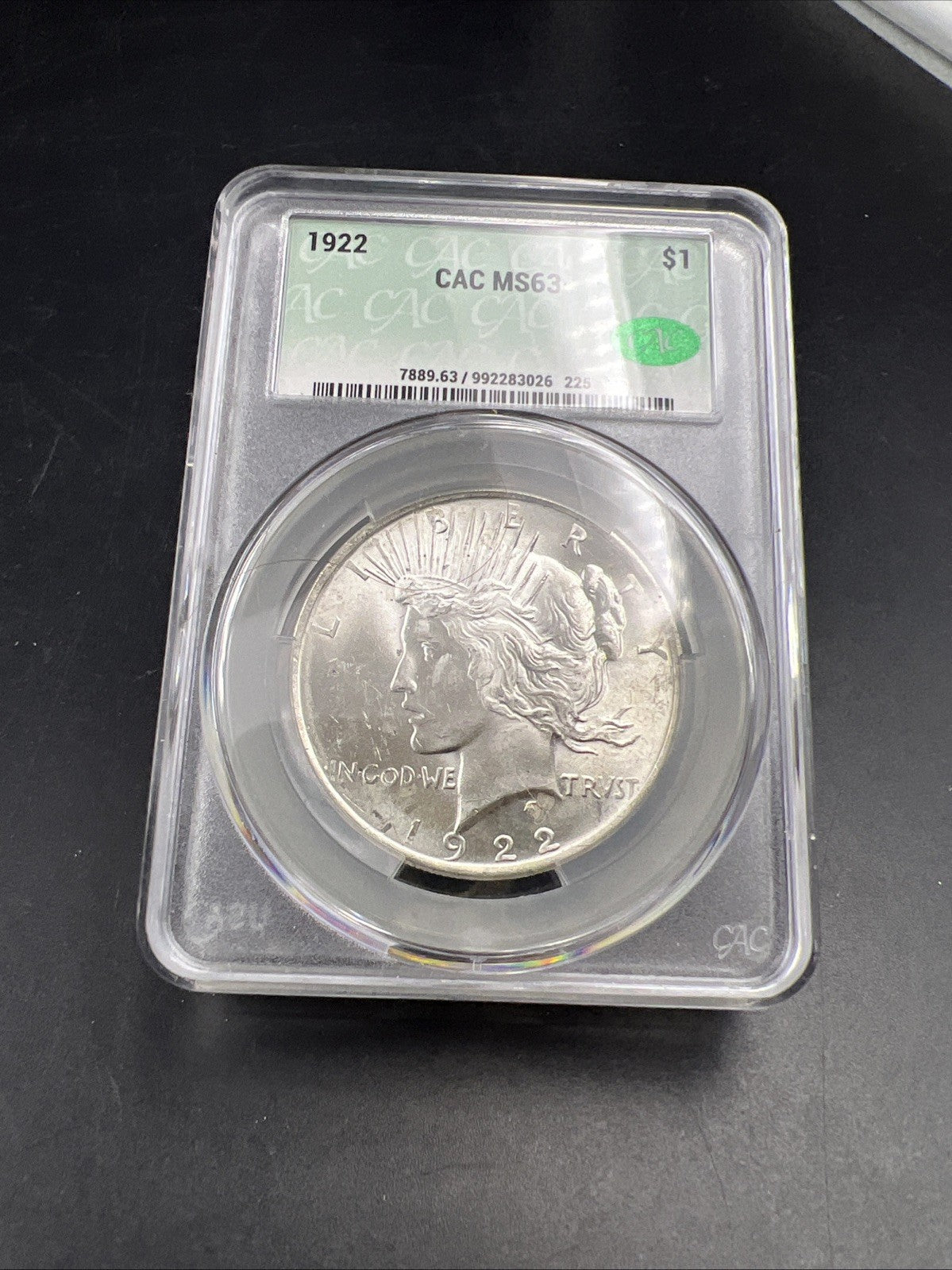 1922 Peace Silver Dollar Coin CAC Certified MS62 BU UNC