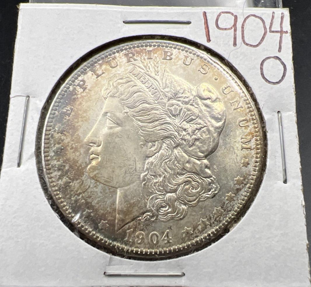 1904 O Morgan Silver Dollar Coin BU UNC uncirculated Neat Toning Toner #A