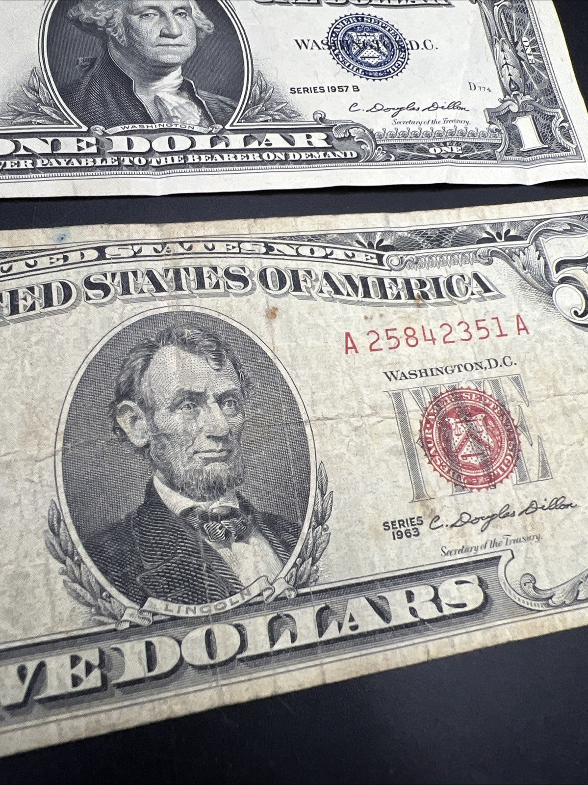 3 USA Banknote Set 1957 $1 VF 1957 * $1 G/VG & 1963 USN $5 G / VG