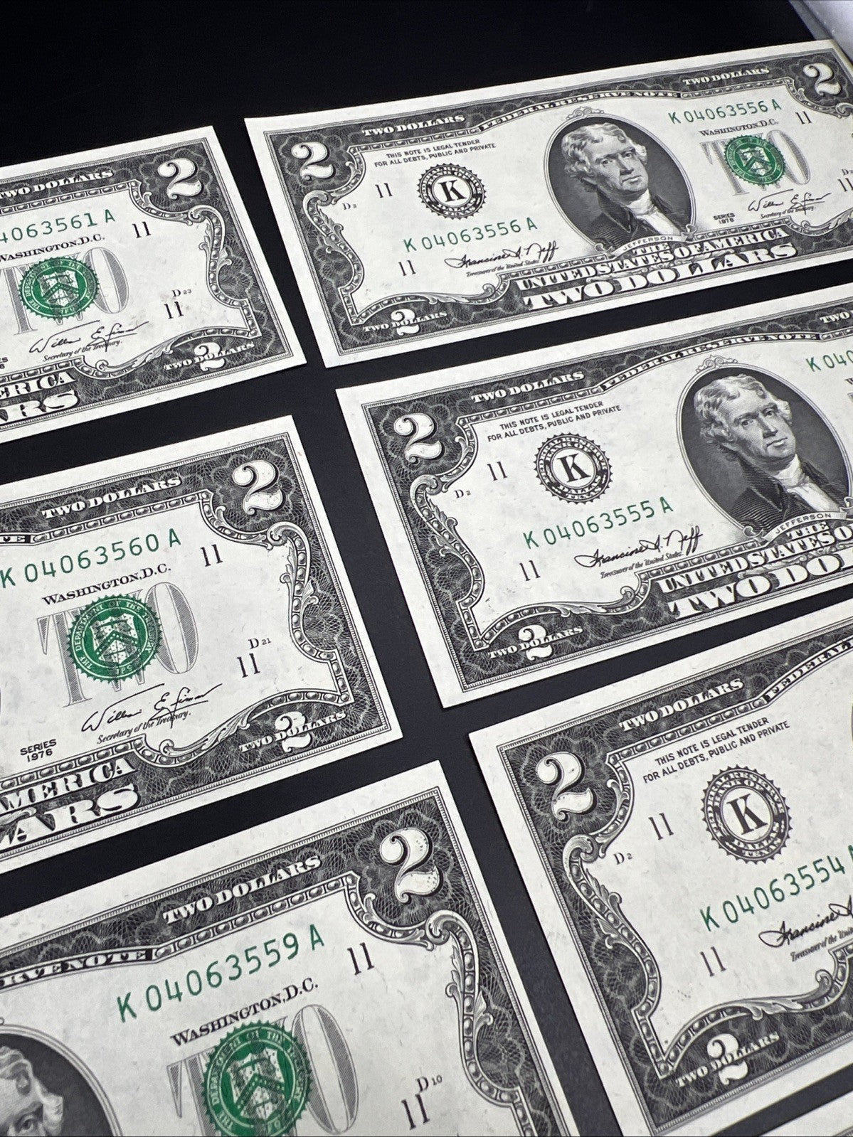 10 Consecutive 1976 $2 FRN Federal Reserve Notes District K CH UNC