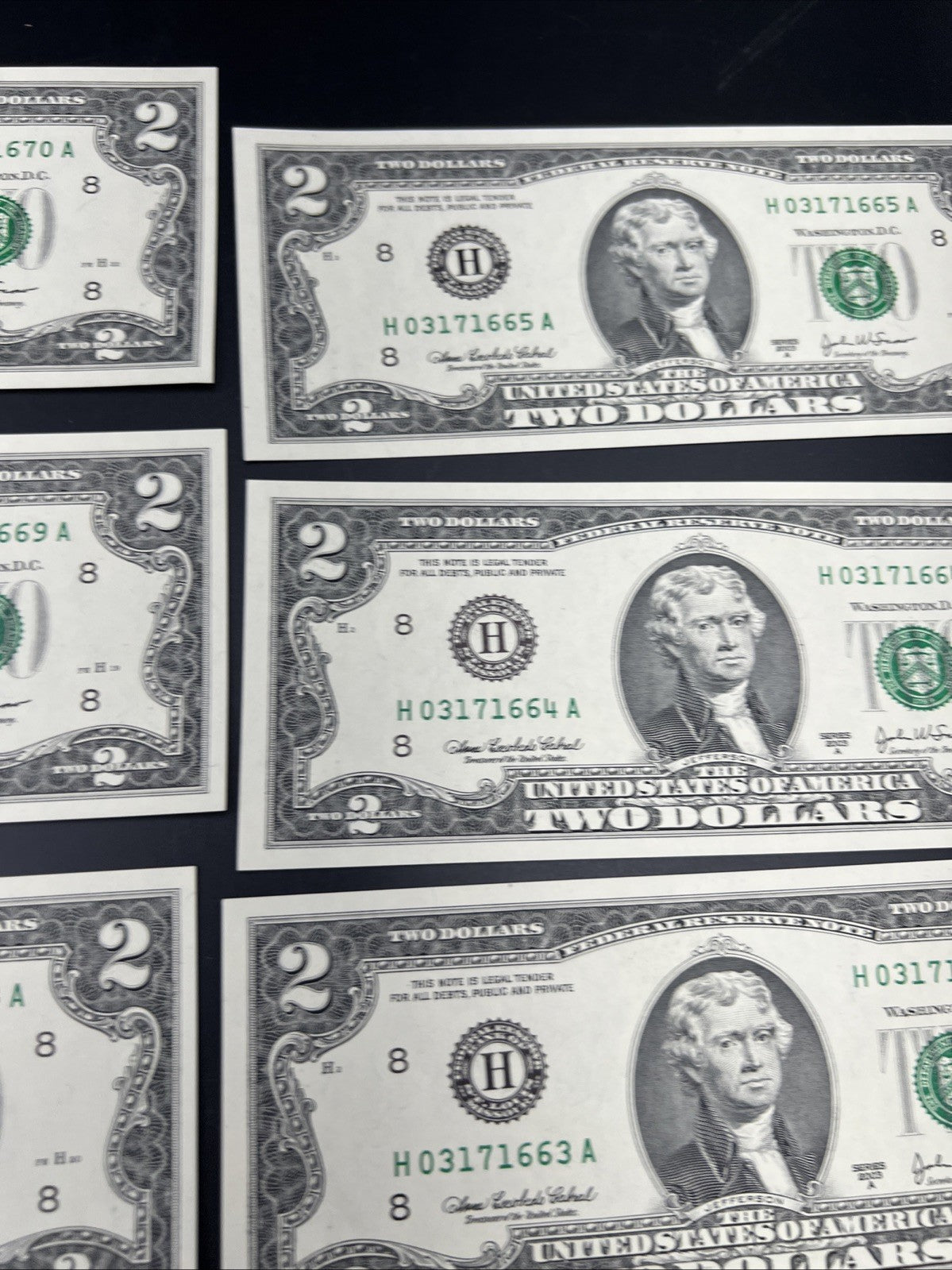 10 Consecutive 2003 A $2 FRN Federal Reserve Notes District H CH UNC #66