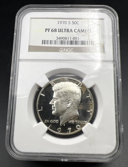 1970 S 50c Kennedy 40% Silver Half Dollar Coin PF68 UCAM Gem Proof Certified #91