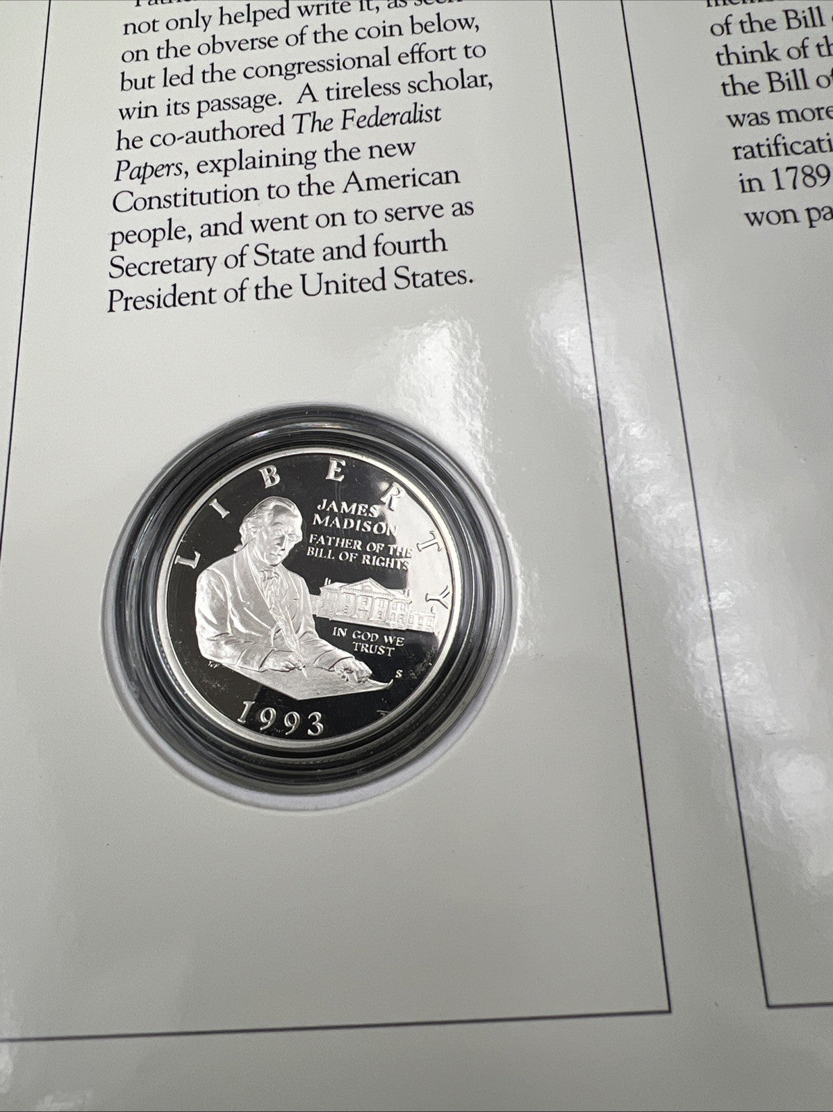 1993 Madison Proof 90% Silver 50c Half Dollar Coin & Stamp Set US Mint