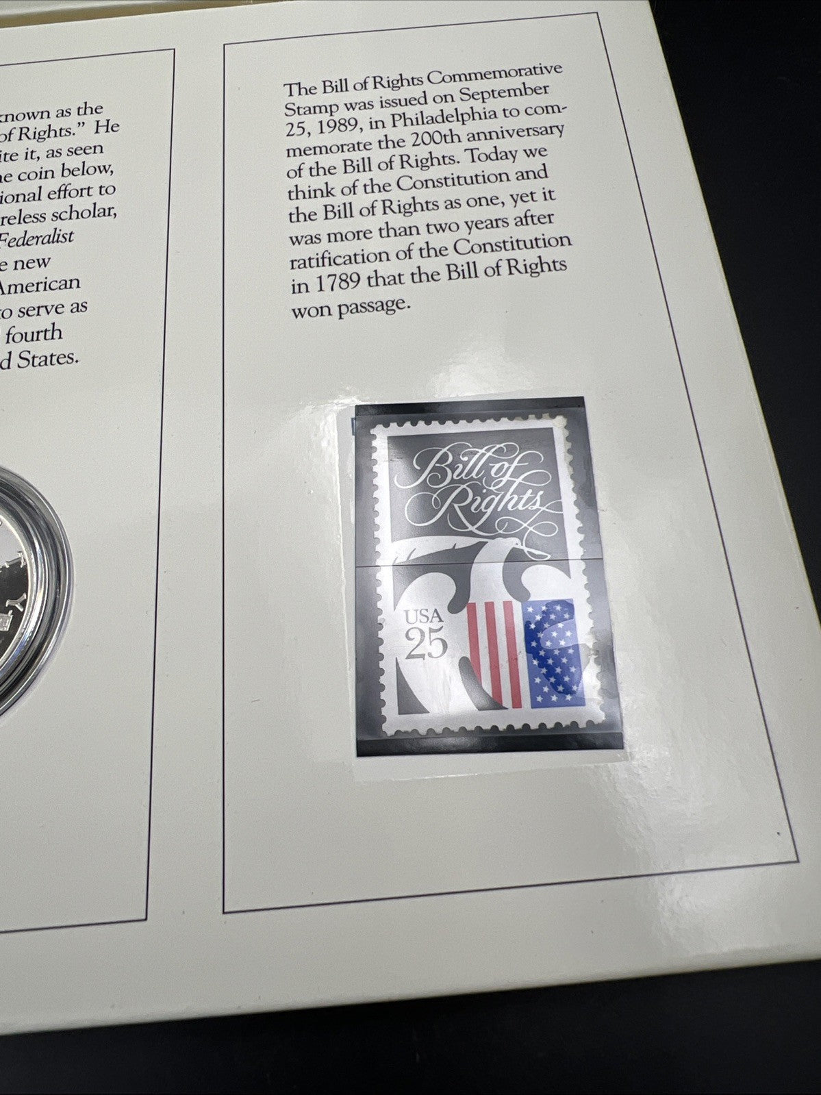 1993 Madison Proof 90% Silver 50c Half Dollar Coin & Stamp Set US Mint