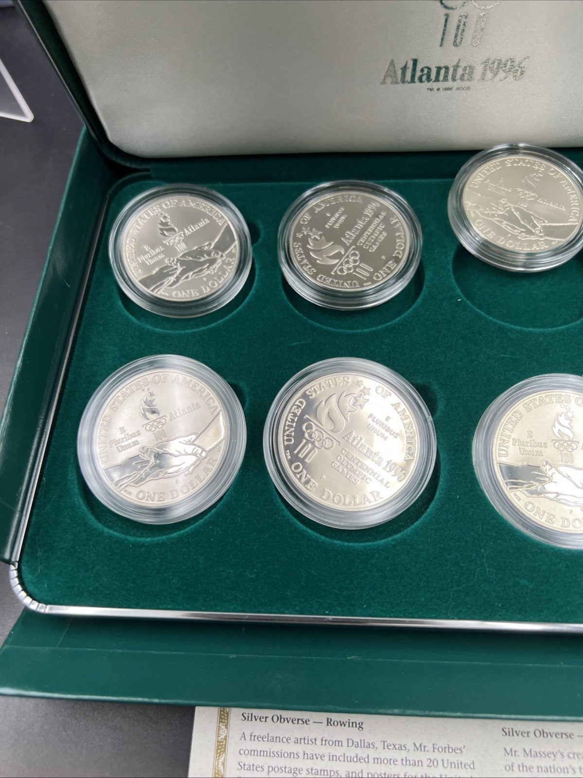 8 Coin Complete Atlanta Olympics 90% Silver Olympic Dollar Proof Set w/ Box COA