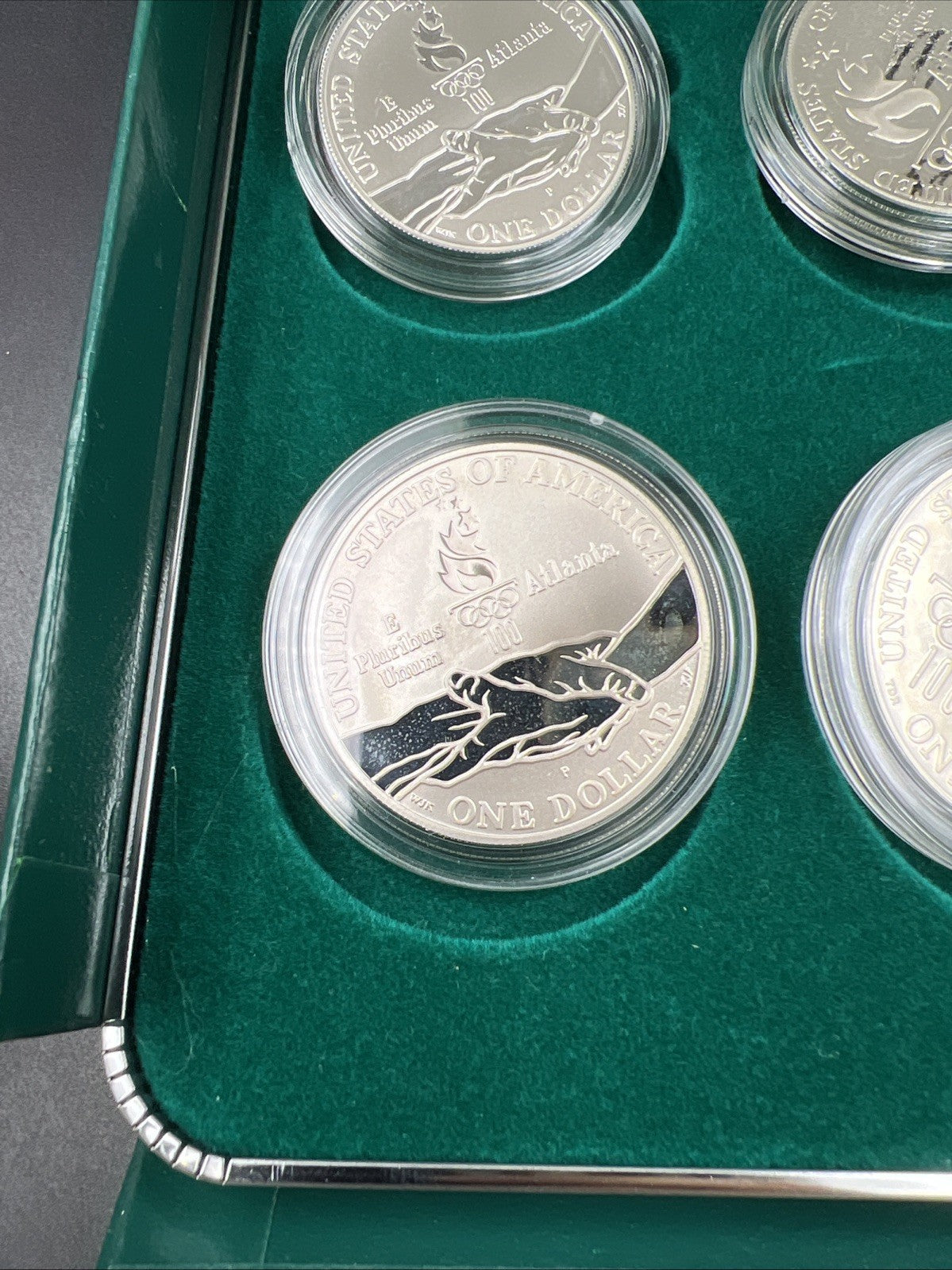 8 Coin Complete Atlanta Olympics 90% Silver Olympic Dollar Proof Set w/ Box COA