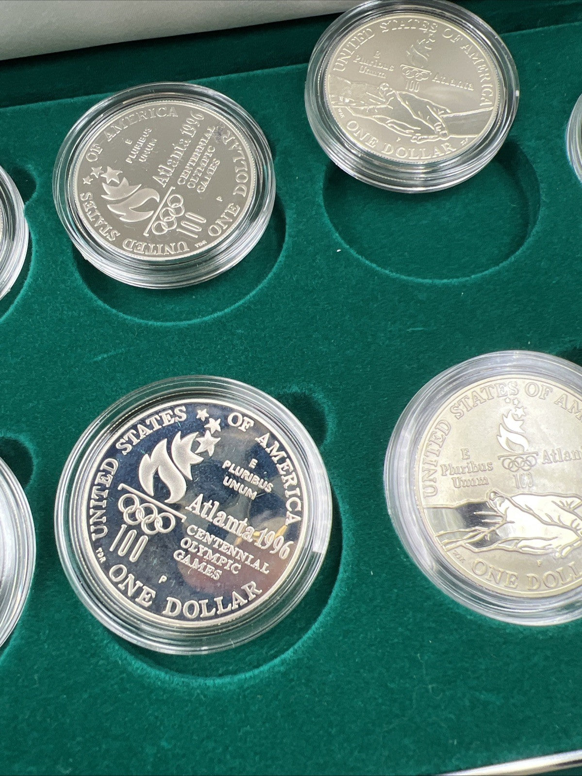 8 Coin Complete Atlanta Olympics 90% Silver Olympic Dollar Proof Set w/ Box COA