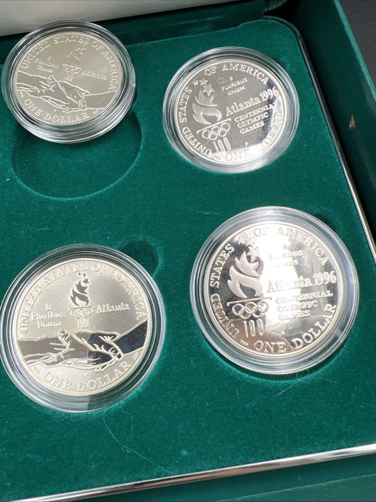 8 Coin Complete Atlanta Olympics 90% Silver Olympic Dollar Proof Set w/ Box COA