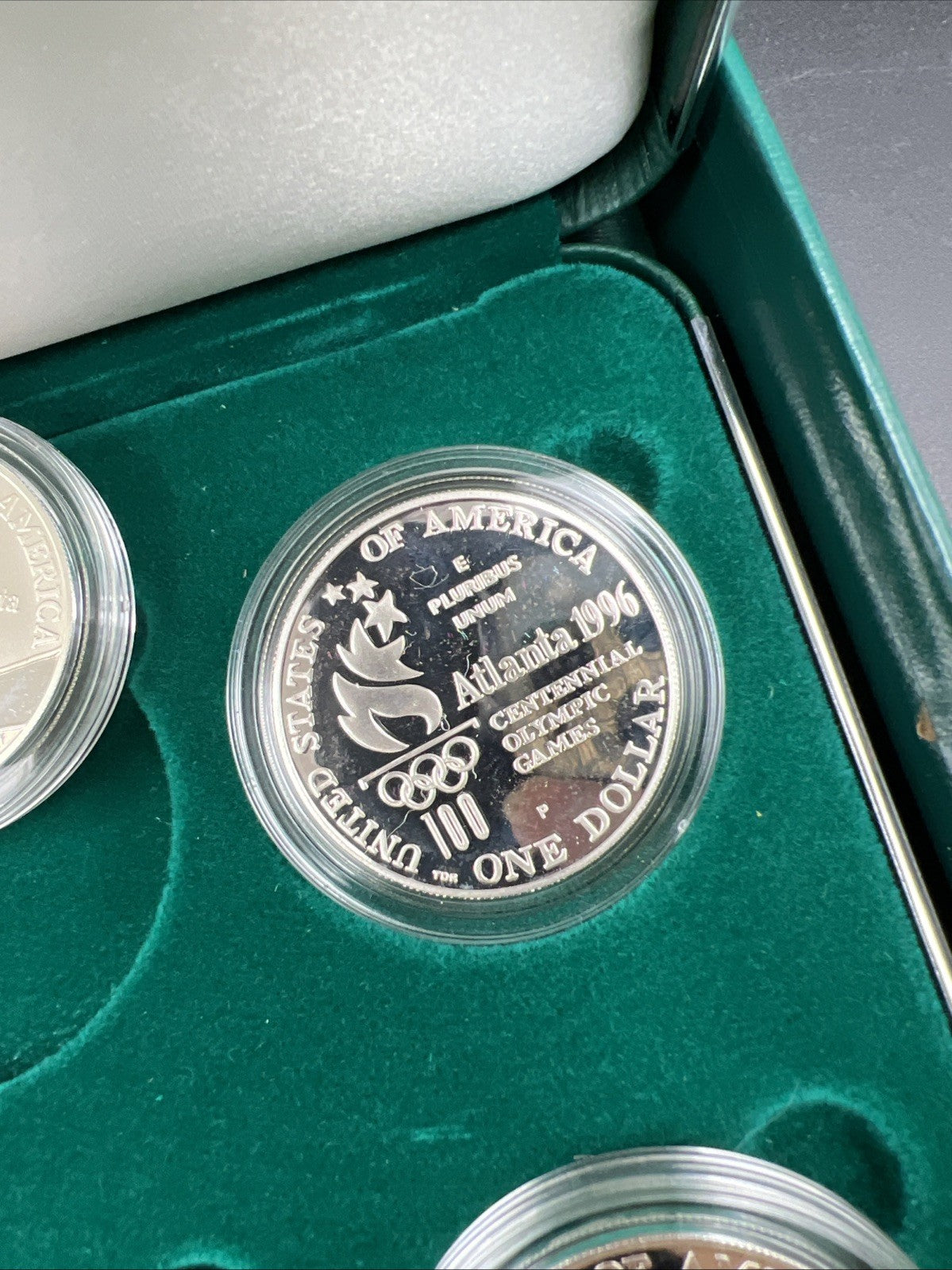 8 Coin Complete Atlanta Olympics 90% Silver Olympic Dollar Proof Set w/ Box COA