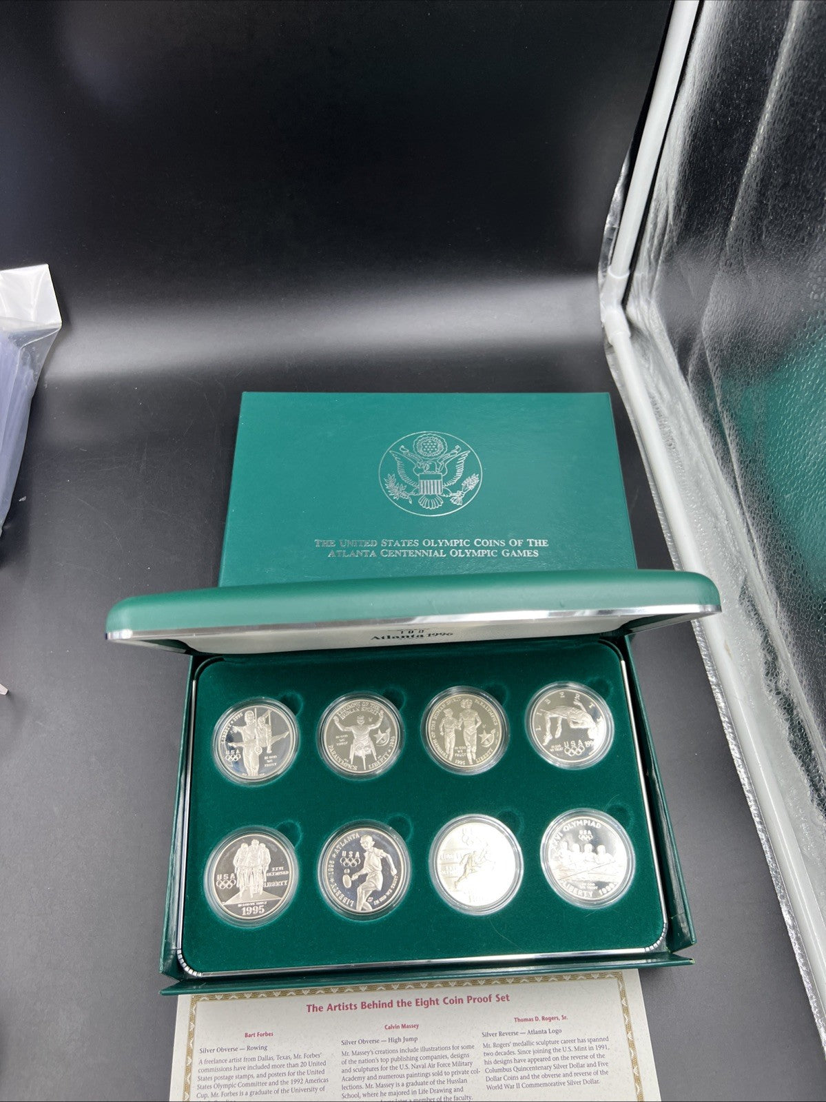 8 Coin Complete Atlanta Olympics 90% Silver Olympic Dollar Proof Set w/ Box COA