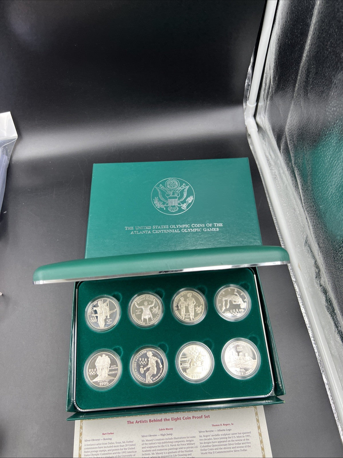 8 Coin Complete Atlanta Olympics 90% Silver Olympic Dollar Proof Set w/ Box COA