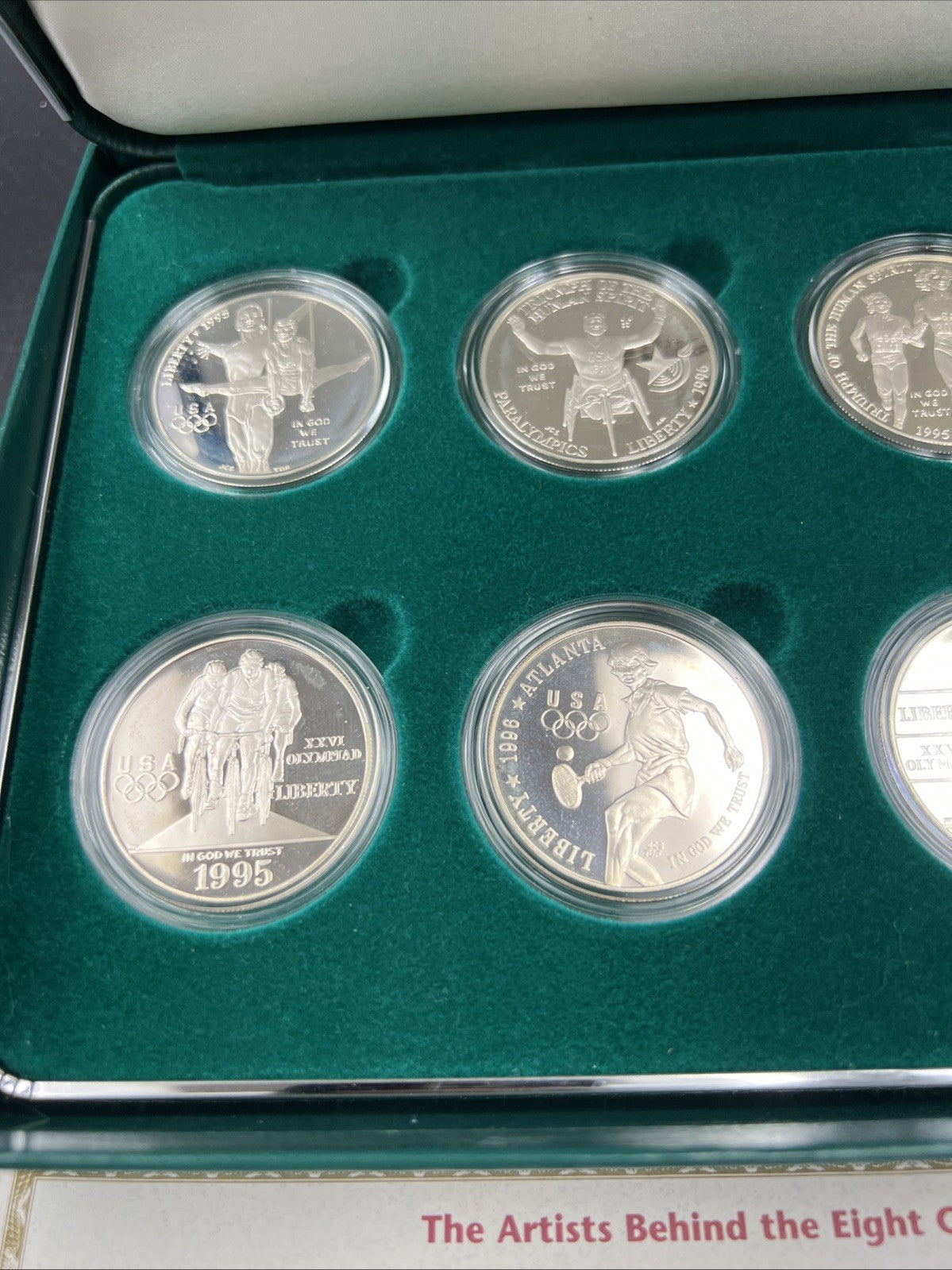 8 Coin Complete Atlanta Olympics 90% Silver Olympic Dollar Proof Set w/ Box COA