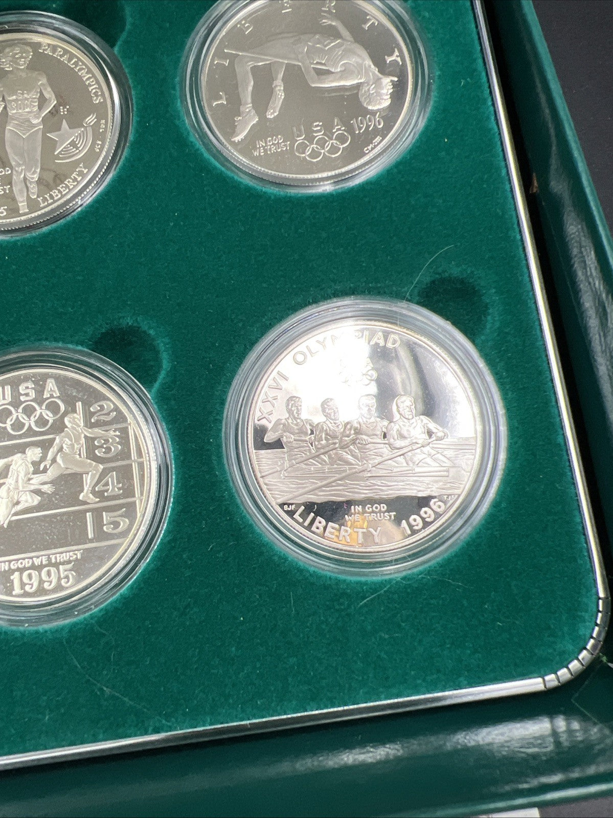 8 Coin Complete Atlanta Olympics 90% Silver Olympic Dollar Proof Set w/ Box COA