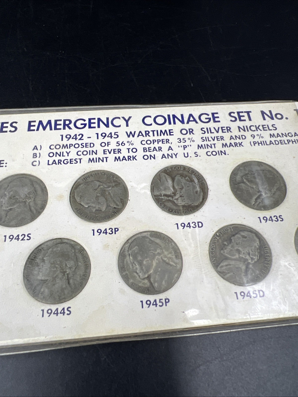 1942 1943 1944 1945 Complete 11 Coin US 35% Silver War Nickel Coin Emergency Set