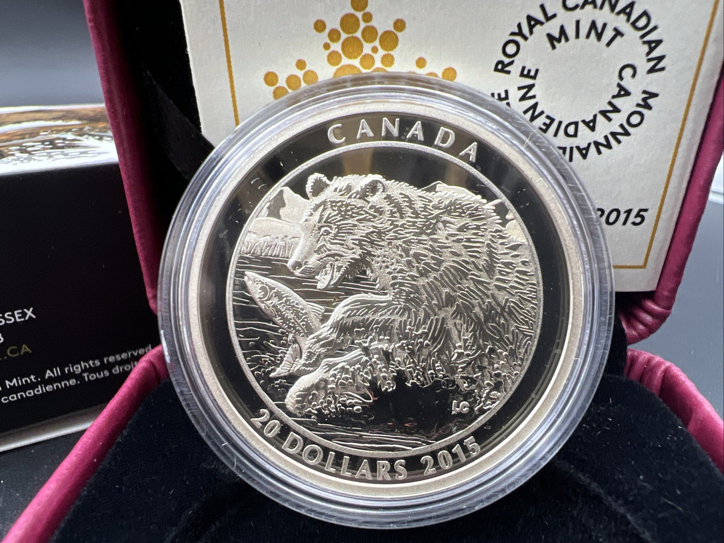 2015 Canada $20 1 oz Silver Proof Grizzly The Catch Coin w/ Box COA SKU#AB