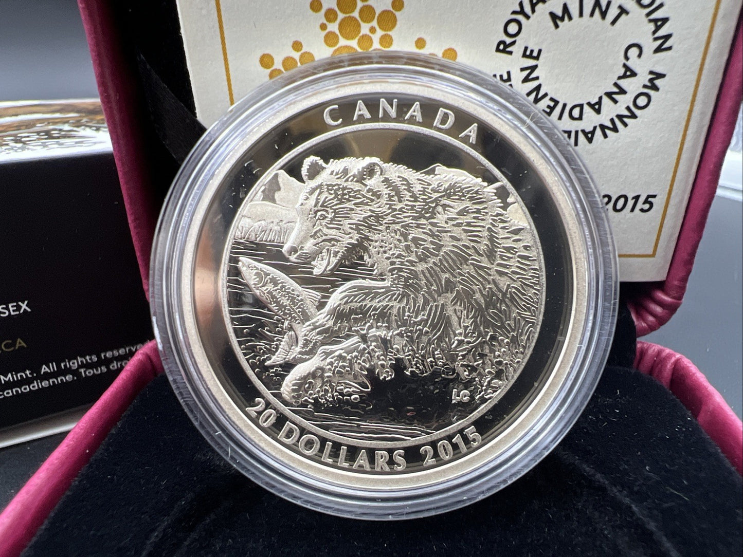 2015 Canada $20 1 oz Silver Proof Grizzly The Catch Coin w/ Box COA SKU#AB