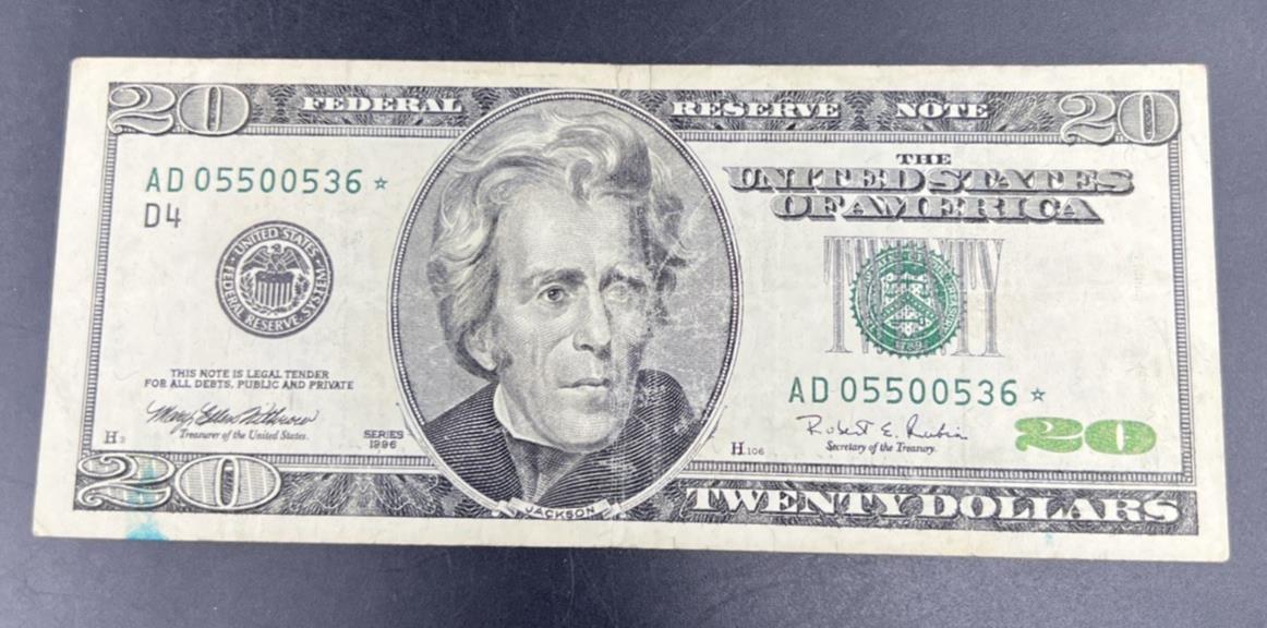 1996 $20 FRN Federal Reserve Star * Replacement Note Neat Serial Number #0550053