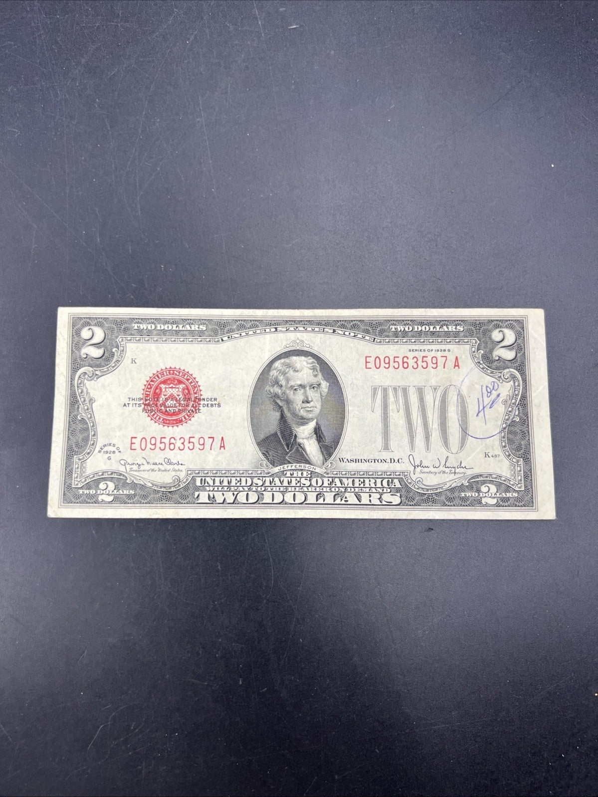 1928 G $2 USN Red Seal Legal Tender Note VF Details Graffiti #97