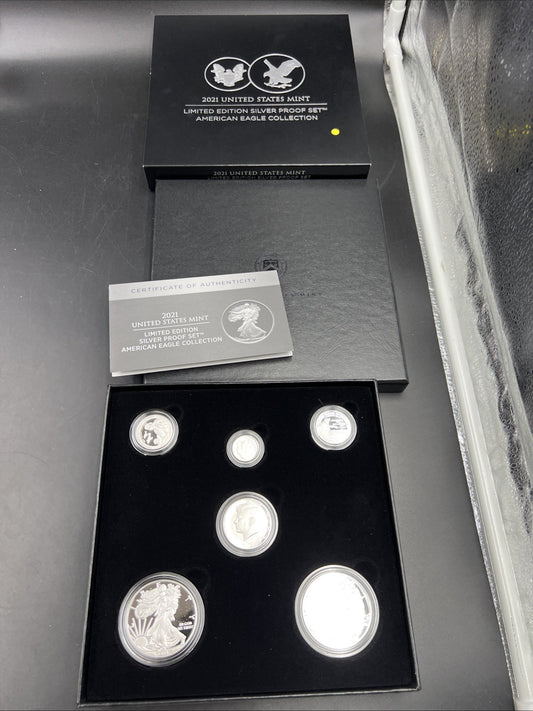 2021 6 Coin Limited Edition Silver Proof Set w/ Type 1 & 2 ASE Silver Eagles #D