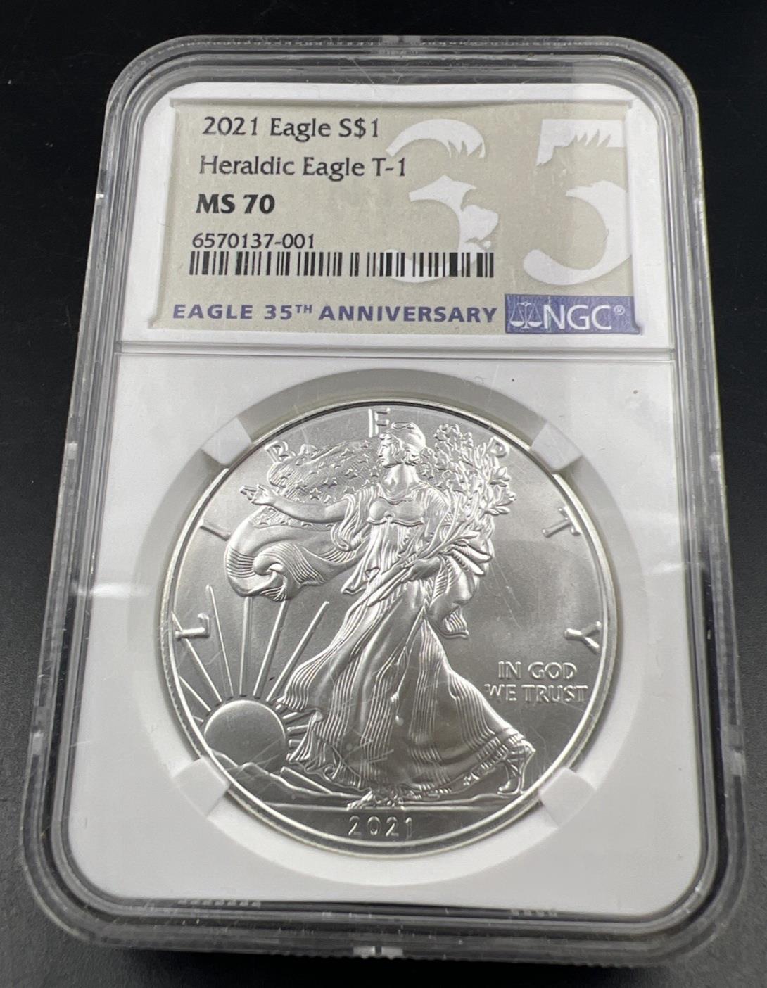 2021 ASE American 1 oz Silver Eagle .999 Fine Silver Coin Type 1 NGC MS70 #001