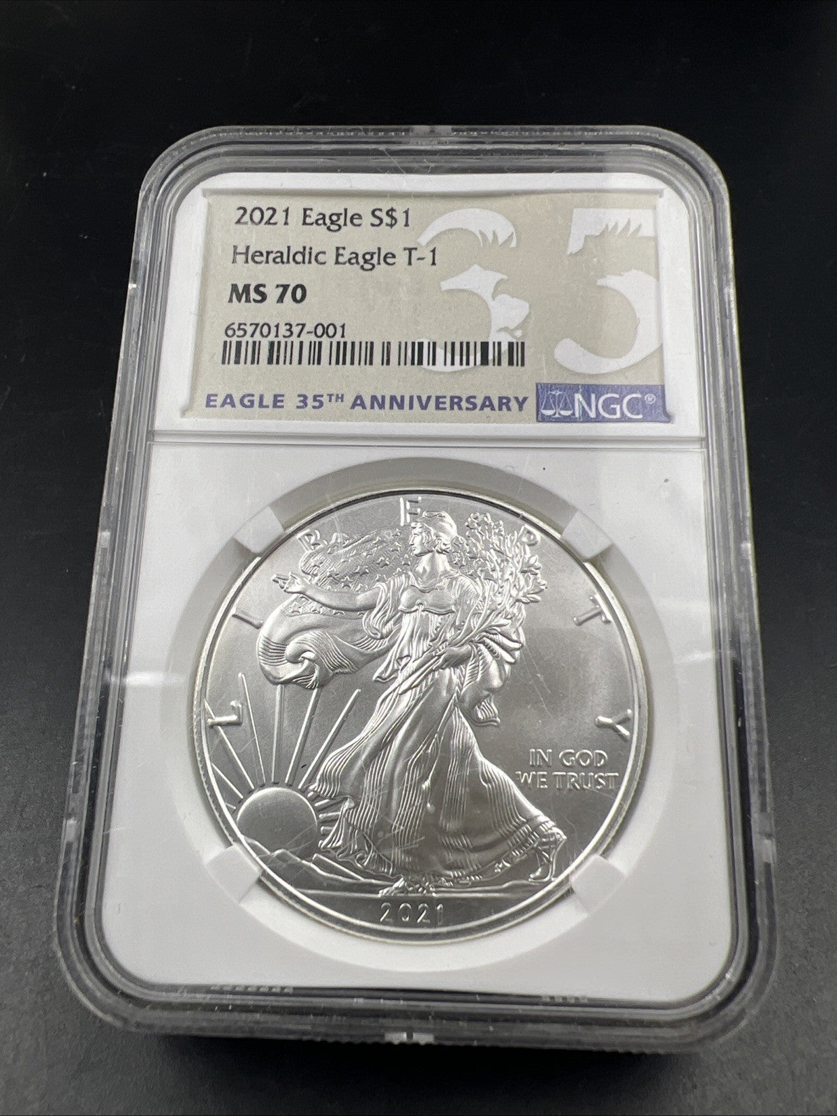 2021 ASE American 1 oz Silver Eagle .999 Fine Silver Coin Type 1 NGC MS70 #001