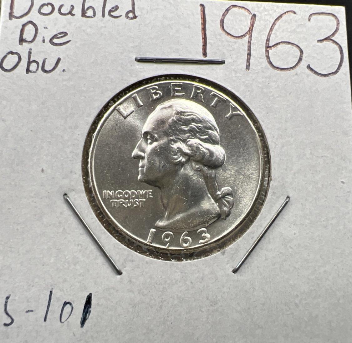 1963 25c Washington Silver Quarter Coin Choice BU UNC FS-101 Double Die Obverse