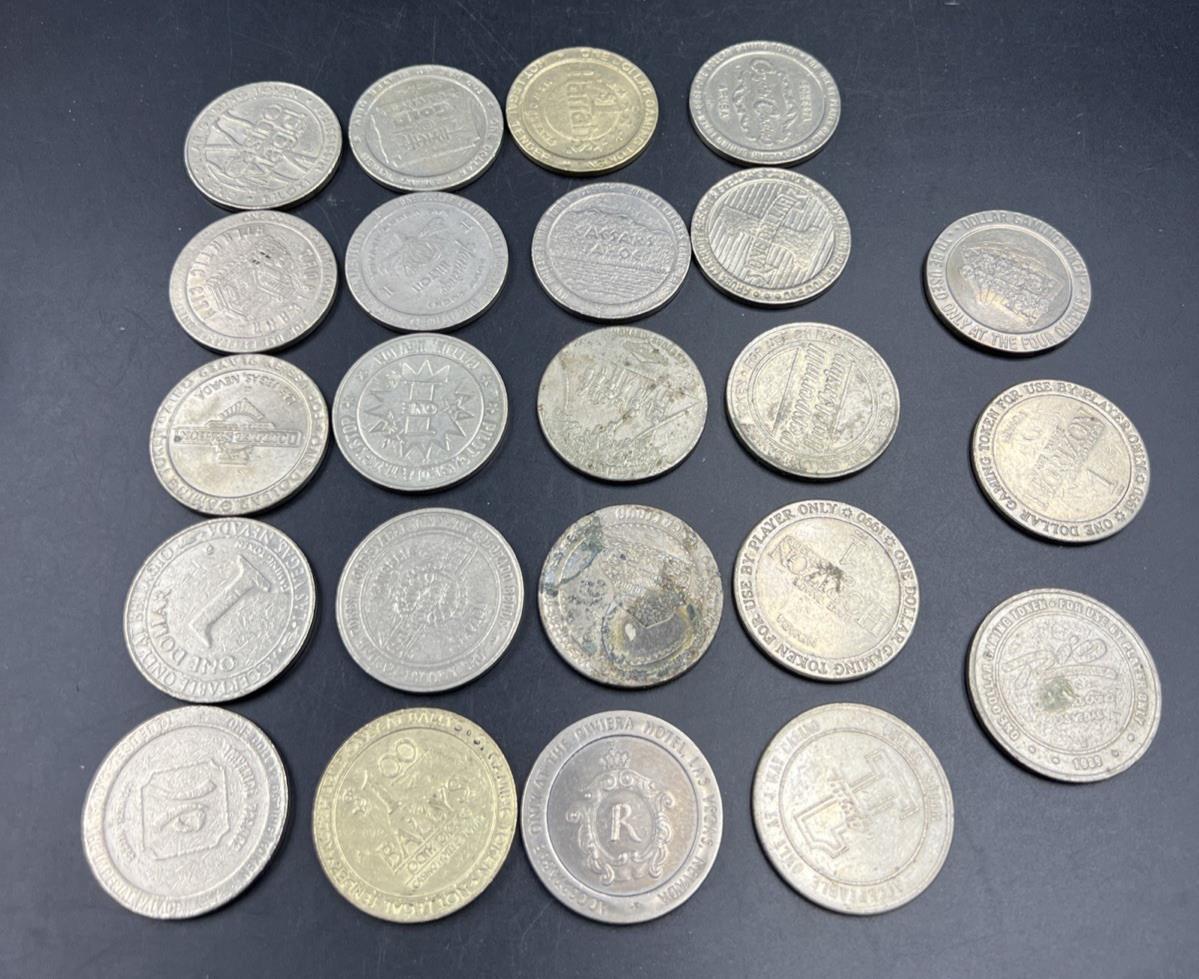 Lot of 23 $1 Casino Gaming Tokens Metal Very Circulated Conditions SKU#A