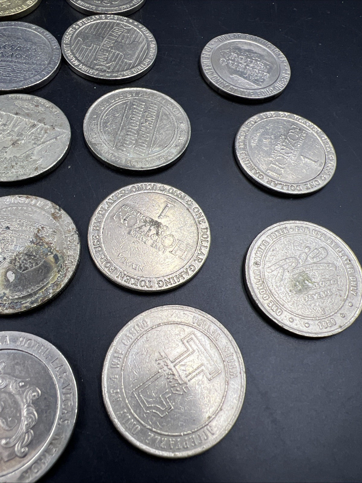 Lot of 23 $1 Casino Gaming Tokens Metal Very Circulated Conditions SKU#A