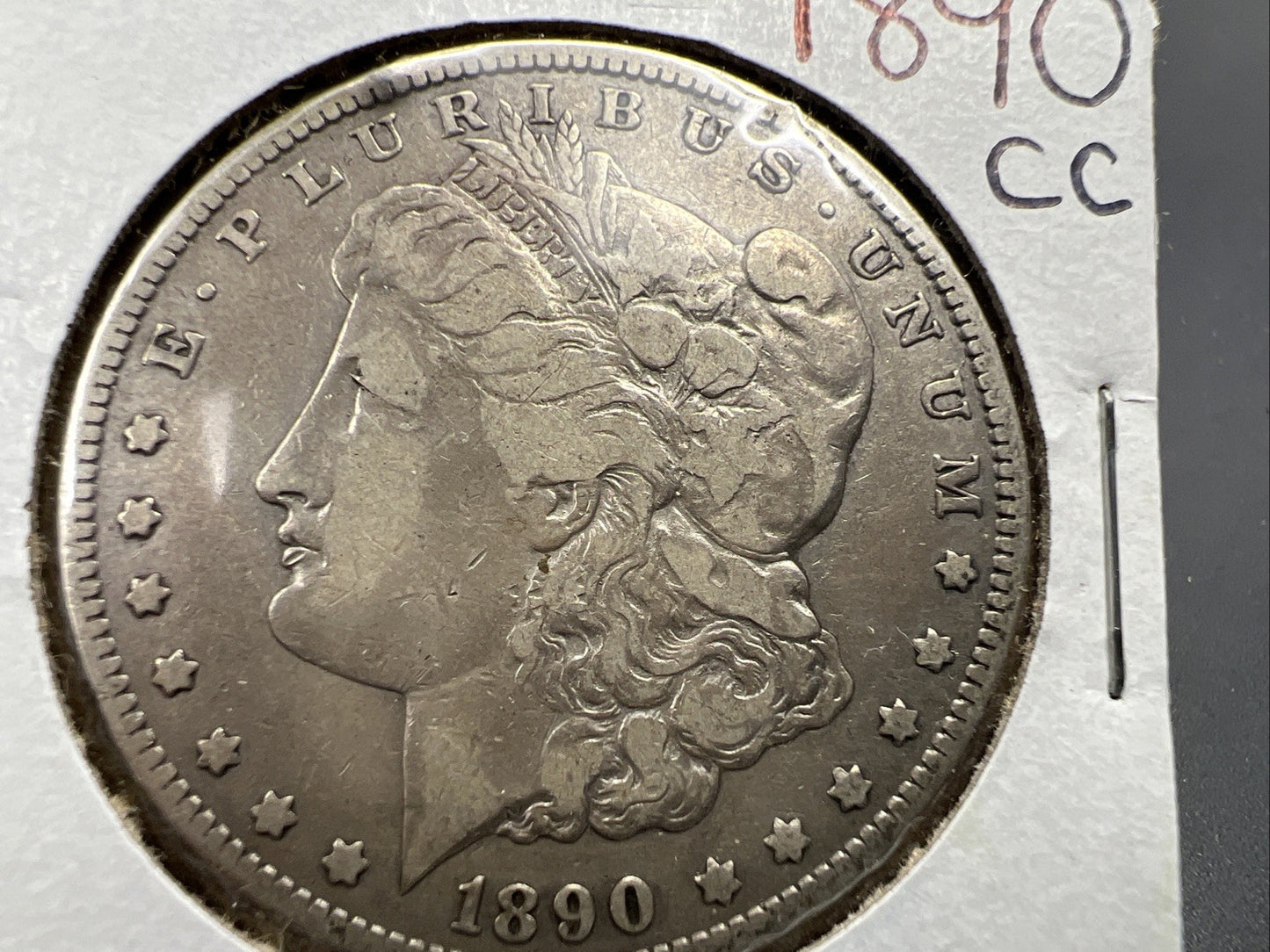 1890 CC $1 Morgan Silver Dollar Coin Tailbar Variety VF Very Fine Circulated