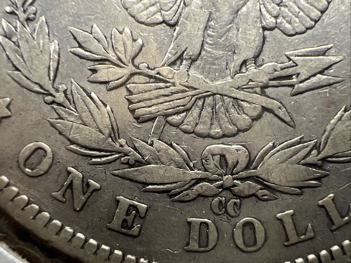1890 CC $1 Morgan Silver Dollar Coin Tailbar Variety VF Very Fine Circulated