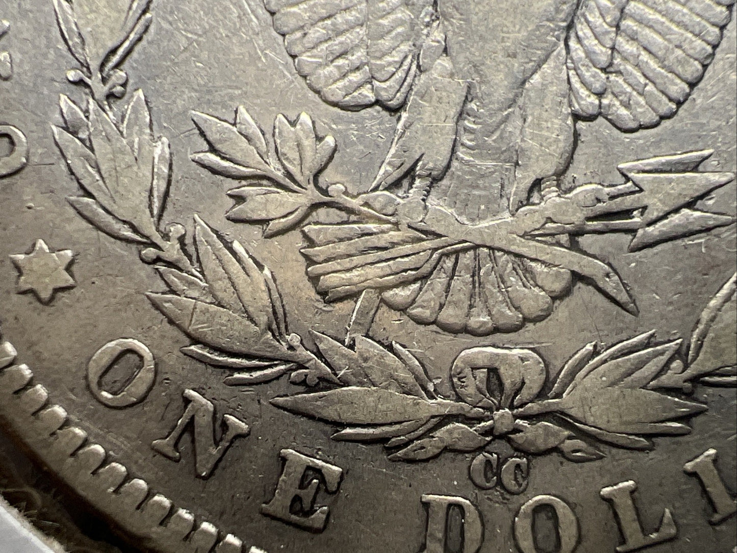 1890 CC $1 Morgan Silver Dollar Coin Tailbar Variety VF Very Fine Circulated