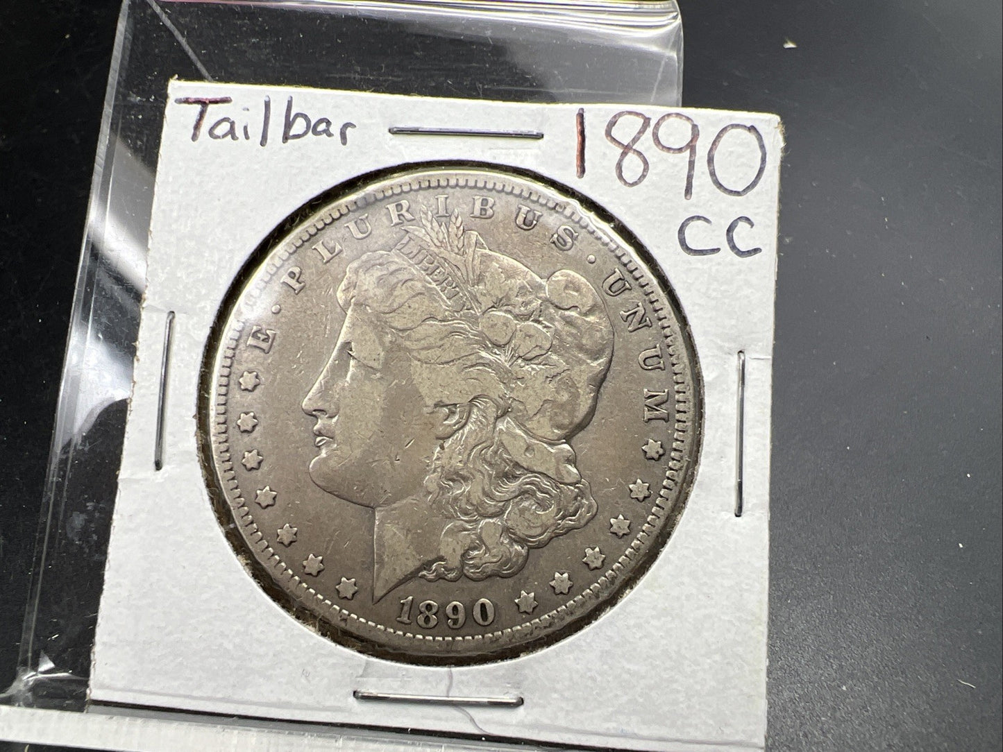 1890 CC $1 Morgan Silver Dollar Coin Tailbar Variety VF Very Fine Circulated