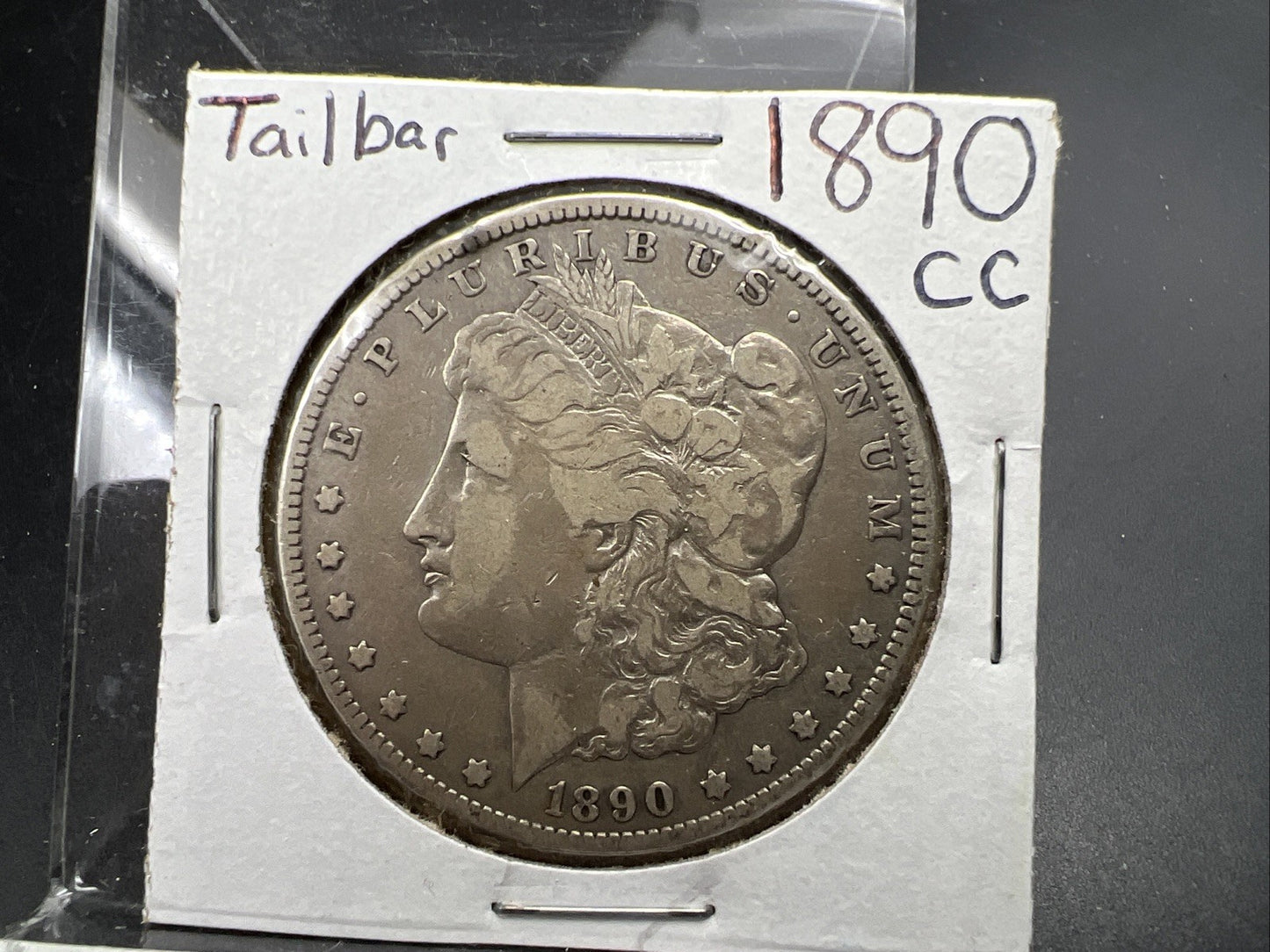 1890 CC $1 Morgan Silver Dollar Coin Tailbar Variety VF Very Fine Circulated