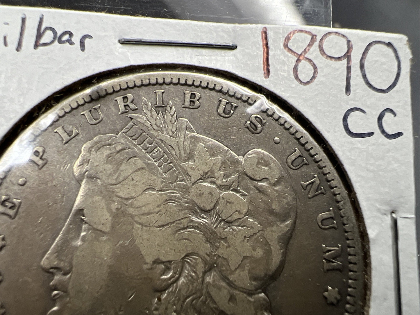 1890 CC $1 Morgan Silver Dollar Coin Tailbar Variety VF Very Fine Circulated