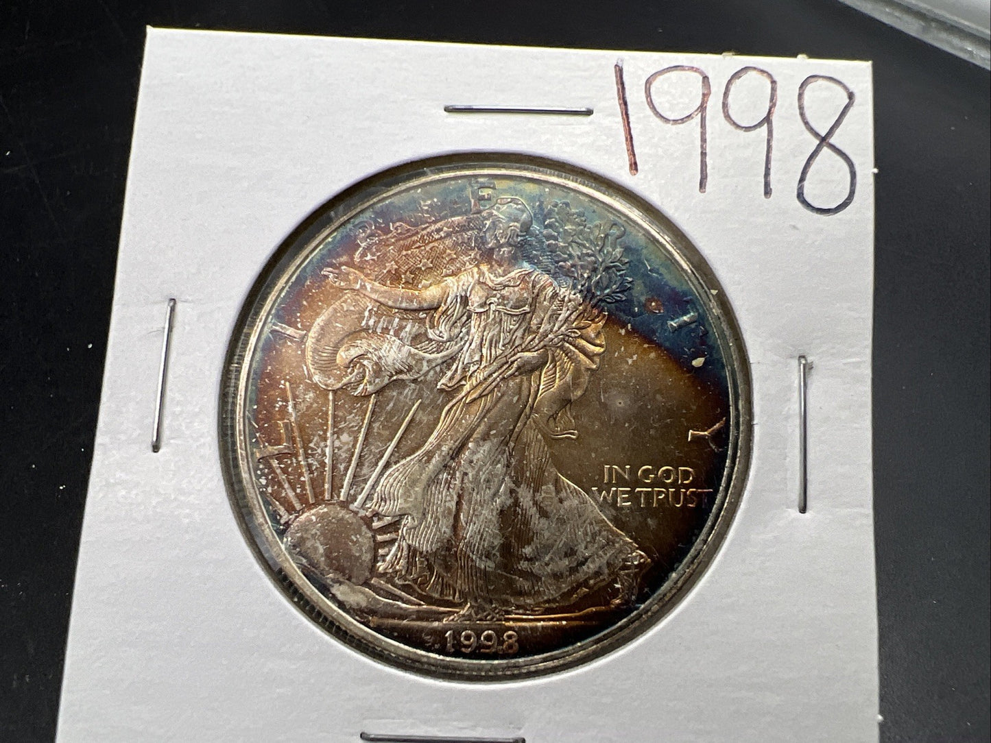 1998 1 Oz American Silver Eagle Gem BU UNC Nice Toning Toner SKU#G