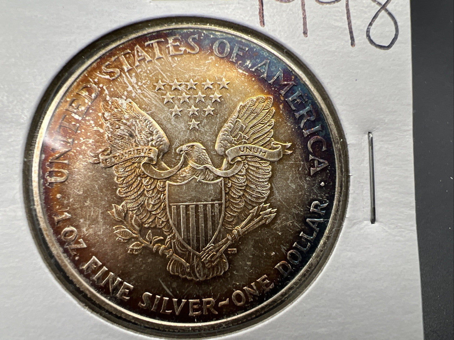 1998 1 Oz American Silver Eagle Gem BU UNC Nice Toning Toner SKU#J