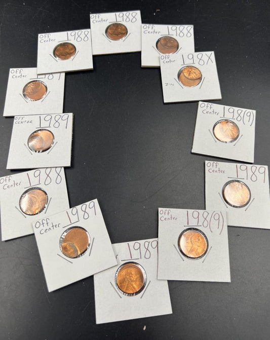 12 Coin Clock Collection Off Center Lincoln Memorial Error Cents UNC 1988 1989